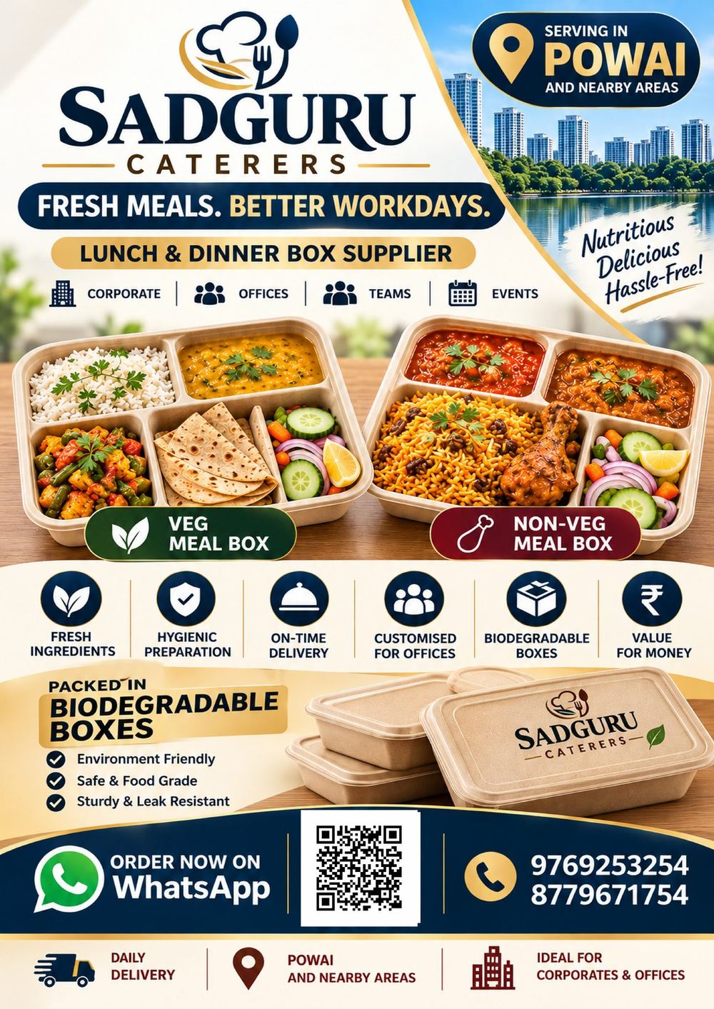 Sadguru Caterers lunch and dinner box supplier - Veg and Non-Veg meal boxes, order on WhatsApp